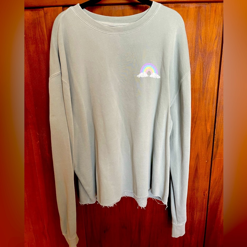 Living Fully Co by Mallory Ervin Sage Green Rainbow Crewneck. XL